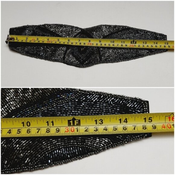 DEENA & OZZY Beaded Belt Intricate Design Seed Bead Boho Black Sz L - Picture 2 of 16